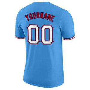 Custom Powder Blue White-Red Performance T-Shirt