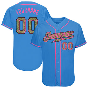 Custom Powder Blue Camo-Pink Authentic Baseball Jersey