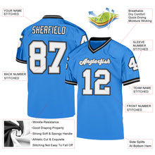 Load image into Gallery viewer, Custom Powder Blue White-Black Mesh Authentic Throwback Football Jersey
