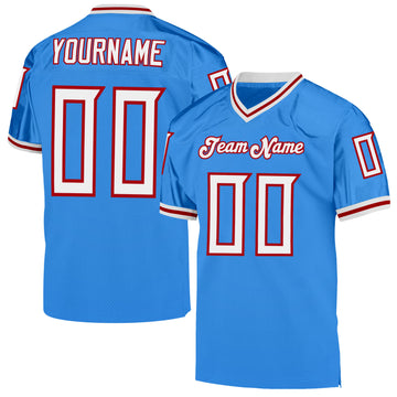 Custom Powder Blue White-Red Mesh Authentic Throwback Football Jersey