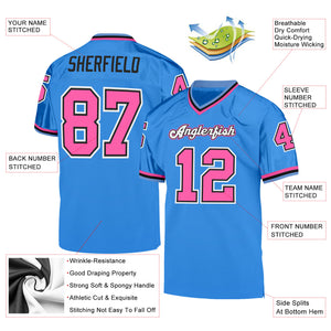 Custom Powder Blue Pink-Black Mesh Authentic Throwback Football Jersey