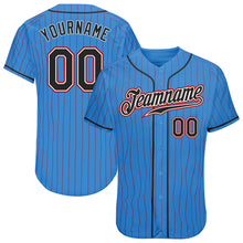 Load image into Gallery viewer, Custom Powder Blue Red Pinstripe Black-White Authentic Baseball Jersey
