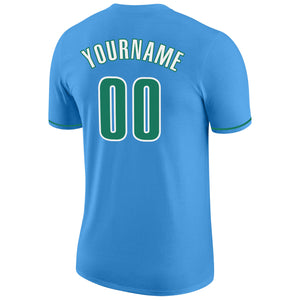 Custom Powder Blue Kelly Green-White Performance T-Shirt