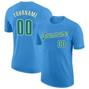 Custom Powder Blue Kelly Green-White Performance T-Shirt