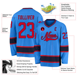 Custom Powder Blue Red-Navy Hockey Jersey