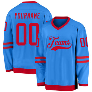 Custom Powder Blue Red Hockey Jersey