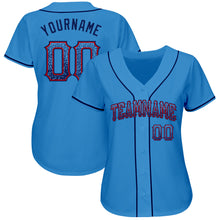 Load image into Gallery viewer, Custom Powder Blue Navy-Red Authentic Drift Fashion Baseball Jersey
