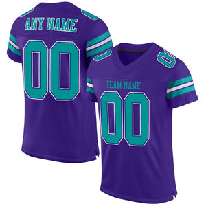 Custom Purple Aqua-White Mesh Authentic Football Jersey