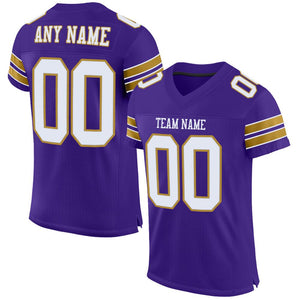 Custom Purple White-Old Gold Mesh Authentic Football Jersey