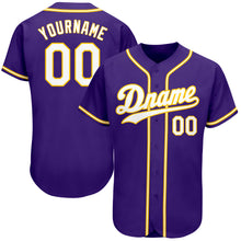 Load image into Gallery viewer, Custom Purple White-Gold Authentic Baseball Jersey
