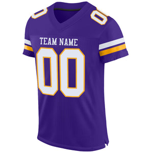 Custom Purple White-Gold Mesh Authentic Football Jersey