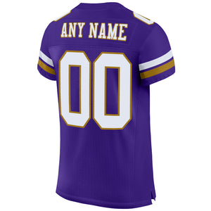 Custom Purple White-Old Gold Mesh Authentic Football Jersey