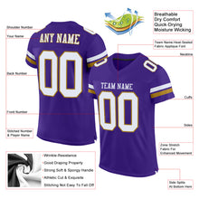 Load image into Gallery viewer, Custom Purple White-Old Gold Mesh Authentic Football Jersey
