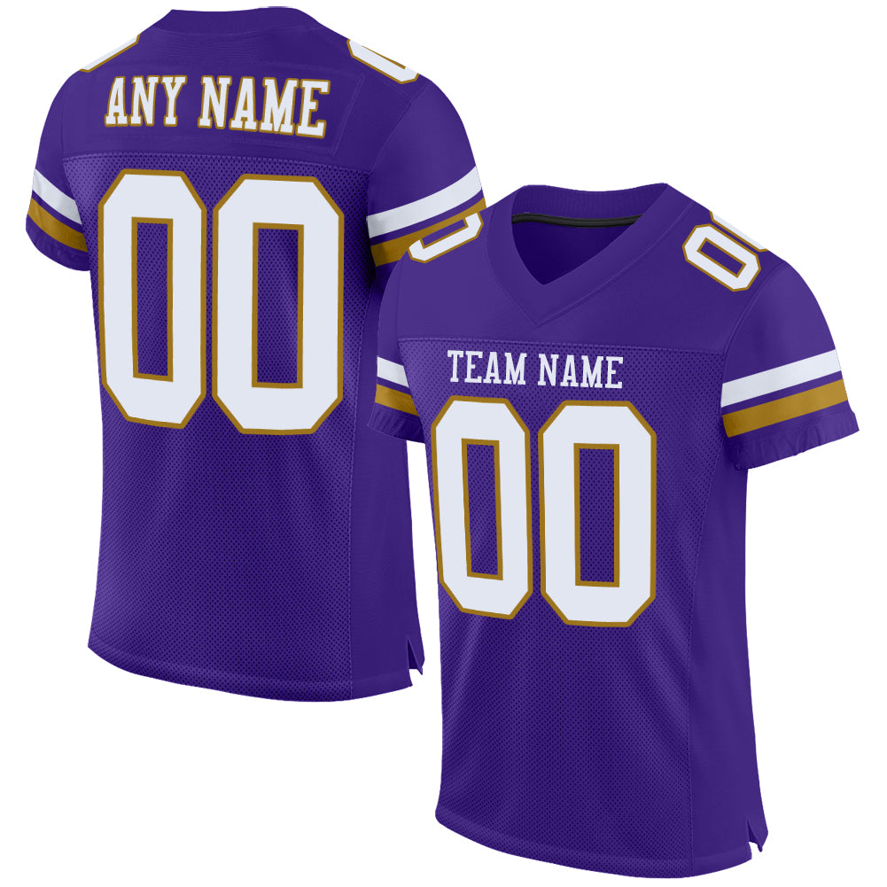 Custom Purple White-Old Gold Mesh Authentic Football Jersey