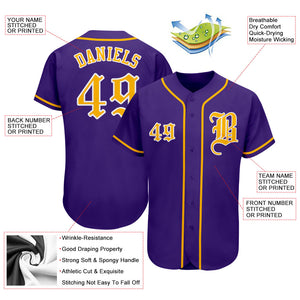 Custom Purple Gold-White Authentic Baseball Jersey