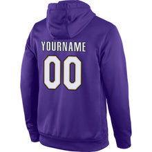 Load image into Gallery viewer, Custom Stitched Purple White-Old Gold Sports Pullover Sweatshirt Hoodie

