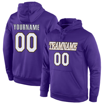 Custom Stitched Purple White-Old Gold Sports Pullover Sweatshirt Hoodie