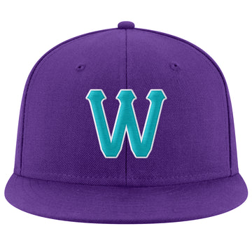 Custom Purple Aqua-White Stitched Adjustable Snapback Hat