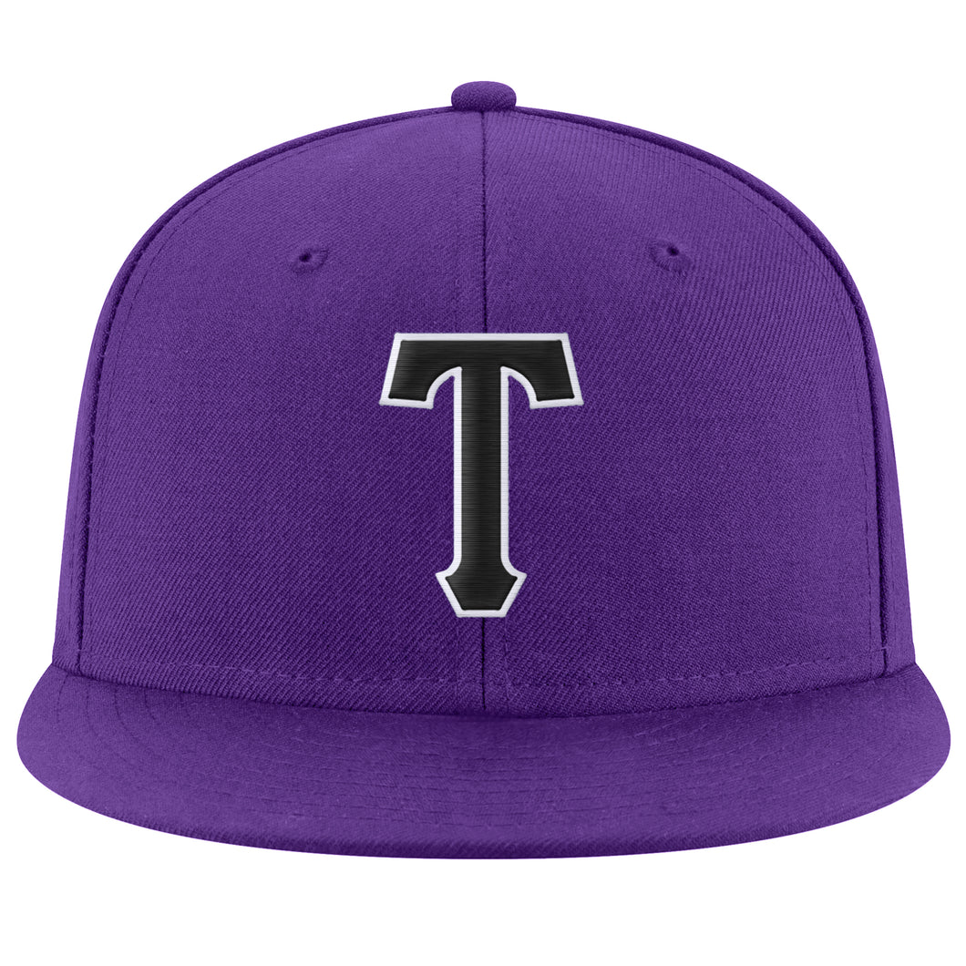 Custom Purple Black-White Stitched Adjustable Snapback Hat