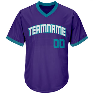 Custom Purple Teal-White Authentic Throwback Rib-Knit Baseball Jersey Shirt