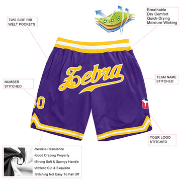 Custom Purple Gold-White Authentic Throwback Basketball Shorts