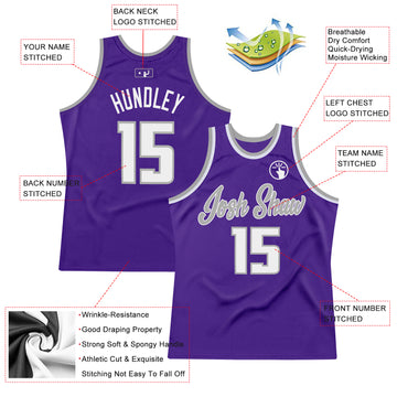 Custom Purple White-Gray Authentic Throwback Basketball Jersey