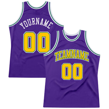 Custom Purple Gold-Kelly Green Authentic Throwback Basketball Jersey