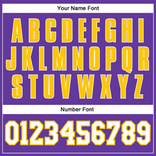 Load image into Gallery viewer, Custom Purple White-Gold Authentic Throwback Basketball Jersey
