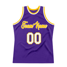 Load image into Gallery viewer, Custom Purple White-Gold Authentic Throwback Basketball Jersey
