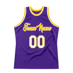 Custom Purple White-Gold Authentic Throwback Basketball Jersey