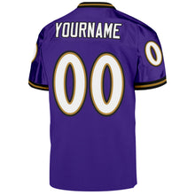 Load image into Gallery viewer, Custom Purple White-Old Gold Mesh Authentic Throwback Football Jersey
