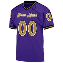 Load image into Gallery viewer, Custom Purple Old Gold-Black Mesh Authentic Throwback Football Jersey
