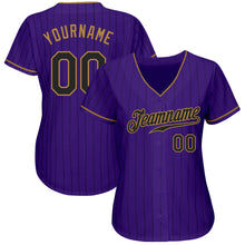 Load image into Gallery viewer, Custom Purple Black Pinstripe Black-Old Gold Authentic Baseball Jersey
