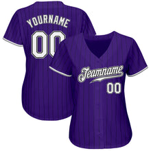 Load image into Gallery viewer, Custom Purple Black Pinstripe White-Gray Authentic Baseball Jersey
