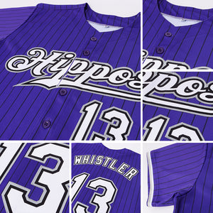 Custom Purple Black Pinstripe White-Gray Authentic Baseball Jersey