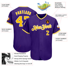 Load image into Gallery viewer, Custom Purple Gold-White Authentic Baseball Jersey
