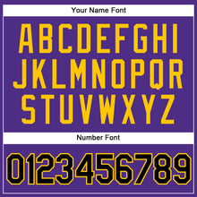 Load image into Gallery viewer, Custom Purple Black Pinstripe Black-Gold Authentic  Basketball Jersey
