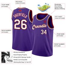Load image into Gallery viewer, Custom Purple Black Pinstripe White-Red Authentic Basketball Jersey
