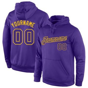 Custom Stitched Purple Purple-Gold Sports Pullover Sweatshirt Hoodie