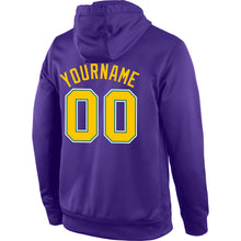 Load image into Gallery viewer, Custom Stitched Purple Gold-Kelly Green Sports Pullover Sweatshirt Hoodie
