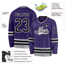Load image into Gallery viewer, Custom Purple Black-Gray Hockey Jersey
