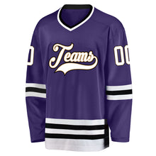 Load image into Gallery viewer, Custom Purple White-Black Hockey Jersey
