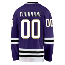 Load image into Gallery viewer, Custom Purple White-Black Hockey Jersey
