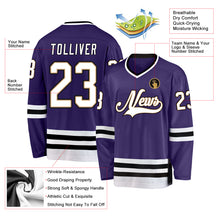 Load image into Gallery viewer, Custom Purple White-Black Hockey Jersey
