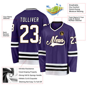 Custom Purple White-Black Hockey Jersey