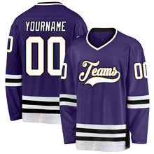 Load image into Gallery viewer, Custom Purple White-Black Hockey Jersey
