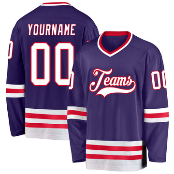 Custom Purple White-Red Hockey Jersey