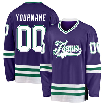 Custom Purple White-Kelly Green Hockey Jersey