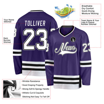 Custom Purple White-Black Hockey Jersey