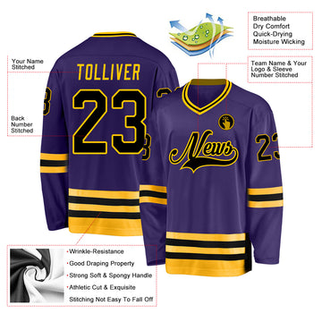 Custom Purple Black-Gold Hockey Jersey